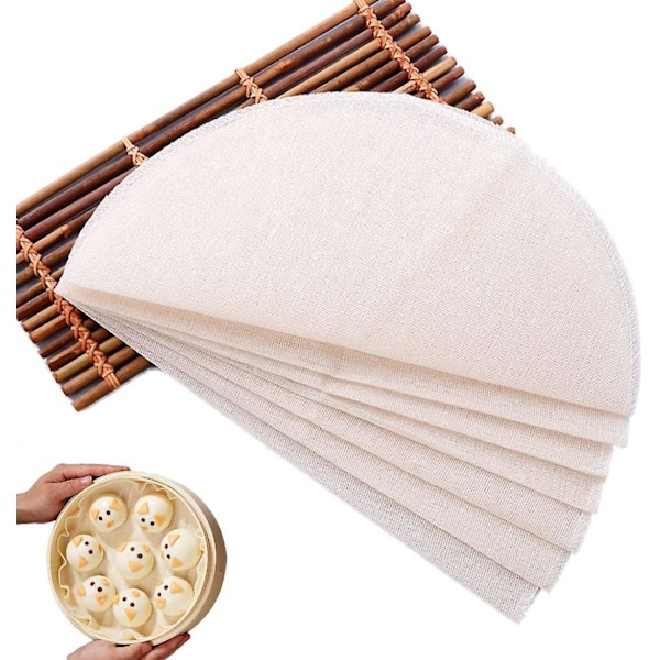 10 Stykker Gjenbrukbar Bambus Steamer Pad, Dampmatte, Non-Stick Bambus, Dumpling Steamer Pad, for Dampkurver, Steamer, Dim Sum, 28cm Hvit
