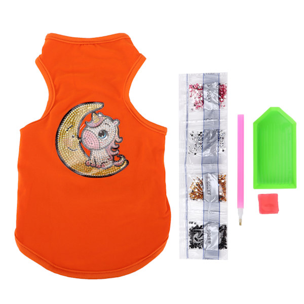 Hundtröja Mjuk Andningsbar Rhinestone Målad Husdjur Pyjamas Ärmlös Valpsweatshirt för Hundkläder Orange S