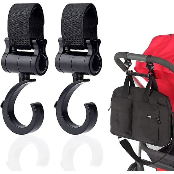 2 Stycken Roterande Barnvagnskrokar, Barnvagnskrokar Klämmor, Universal Barnvagnsklämma Barnvagnskrokar Klämmor Dina Shoppingväskor och Totes på Barnvagn Caddy Wh