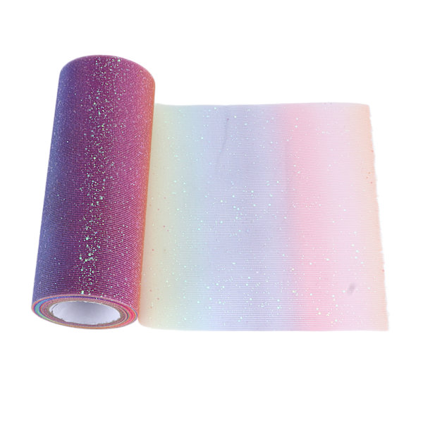 Sateenkaarenvärinen glitter-tulli, pitkä, joustava, käytännöllinen, monikäyttöinen, kimmeltävä tylli häihin, juhliin, sateenkaareen