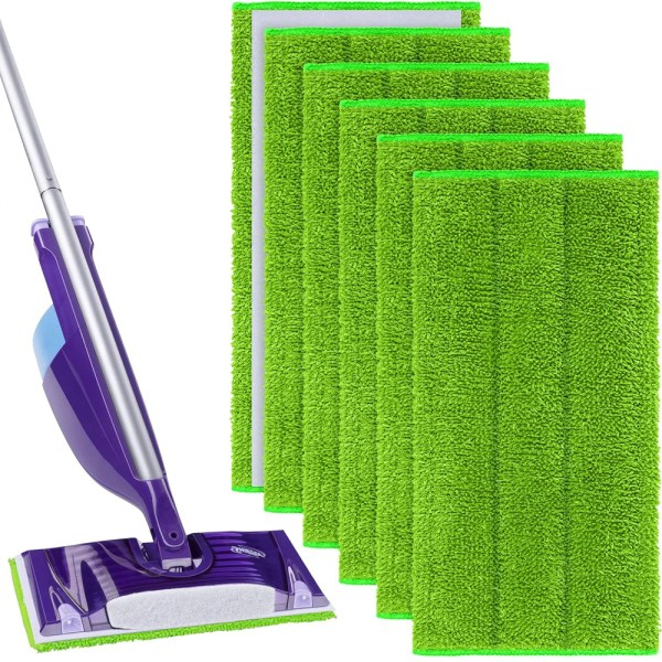 Genanvendelige servietter til Swiffer WetJet, 6-pak moppe erstatning for Swiffer WetJet Spray Vaskbare mikrofibermopper til gulvrengøring