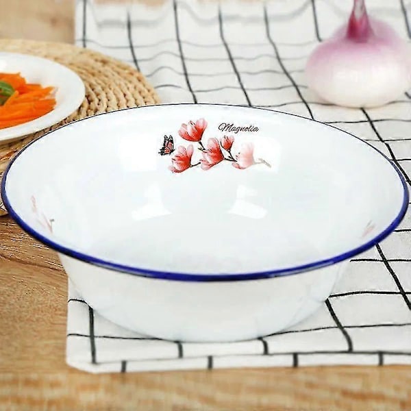 Emaljebolle - Fortykket Vaskbar Suppebolle med Nostalgisk Fruktmønster for Middag 5-16cm