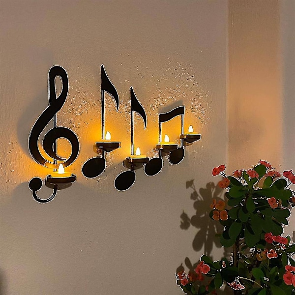 Black Music Notes Wall Sconce Candle Holder - Set of 4 | Creative Home Decor Wall Hanging Ornaments