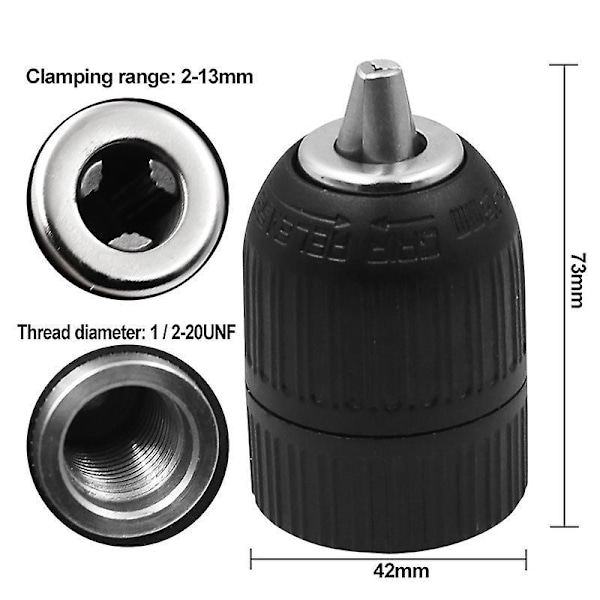 Nyckelös Stor 3-Backig Chuck Skruvmejsel Adapter med Snabbbyte 1/4\" Rund Skaft Cylindriskt Skaft 2-13mm Countersink Borrbitar Fräs Tänger