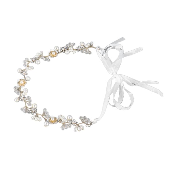 Bryllupshodebånd Rhinestone Faux Perle Blomst Bladformet Anheng Brude Hodeplagg Hårpynt Gull