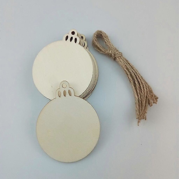 20 st Obehandlade Runda Julgranskulor i Trä Hängande Hantverk med Snöre för Juldekoration och DIY-hantverk, Presentetiketter och Hängande Ornament, 9*