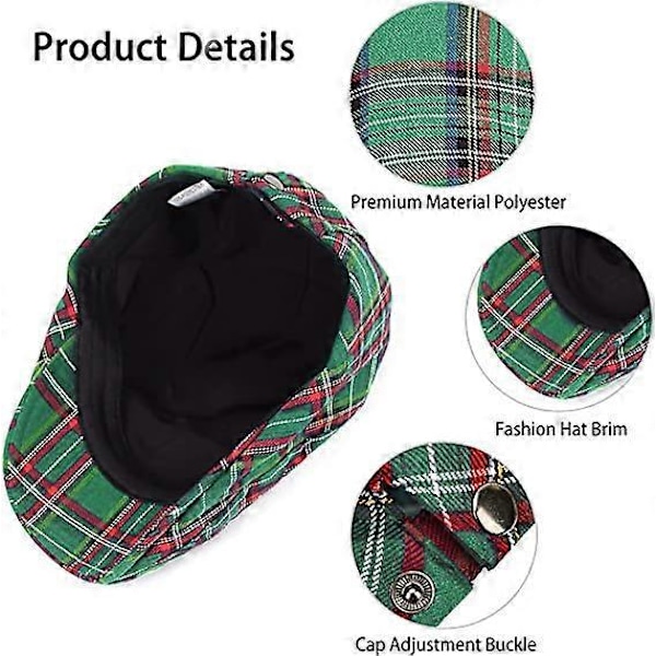 Herrhatt Flat Top Hatt Vintage Randig Design Lättviktshatt Klassisk Bekväm Rese Casual Flat Top Justerbar Basker Grön
