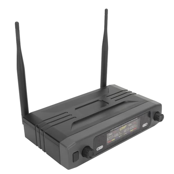 Trådløst mikrofonsystem UHF Dobbelt håndholdt dynamisk trådløst mikrofonsett med LCD-skjerm US-plugg 100‑240V