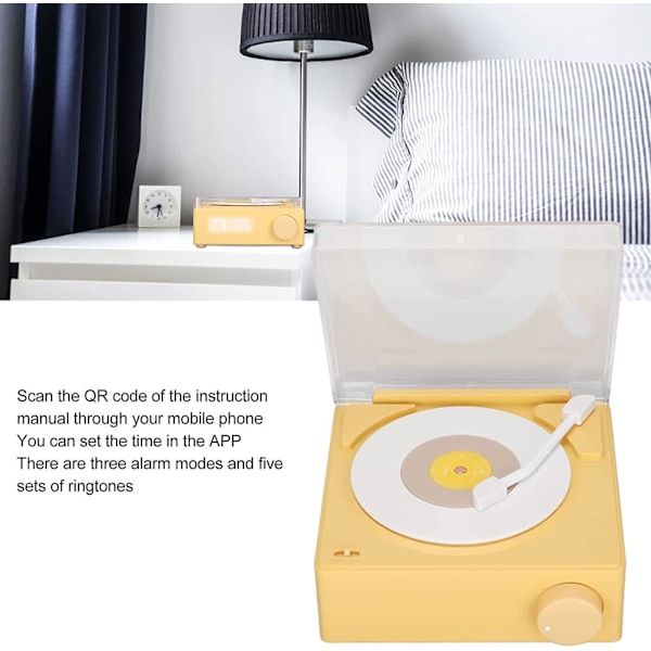 Retro Roterende Vinylplate Alarmklokkehøyttaler, X11 Bluetooth Alarmklokkehøyttaler 360 Graders Stereolyd Retro Alarm Digitalklokke, Høyttaler DC 5V1A(Ye