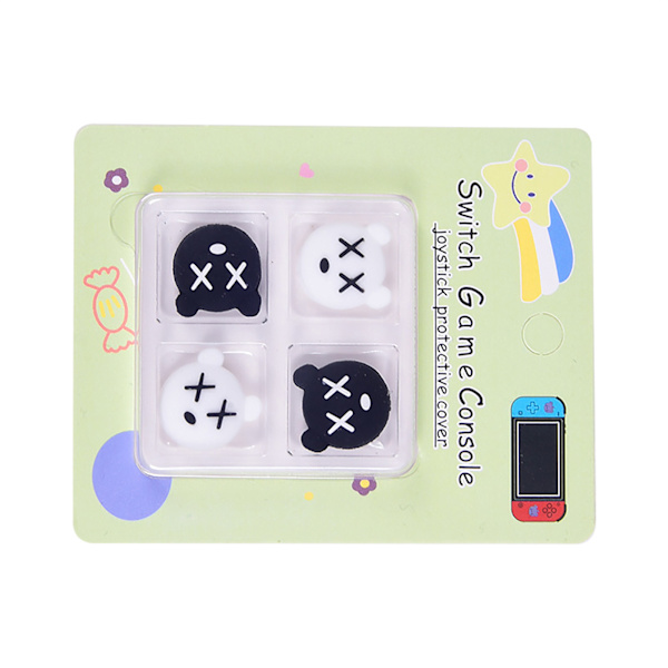 Silikon Joystick-skydd Söt Cartoon Ergonomisk Reptålig Spel Tumgreppsskydd för Switch Svart X och Vit X 4 st