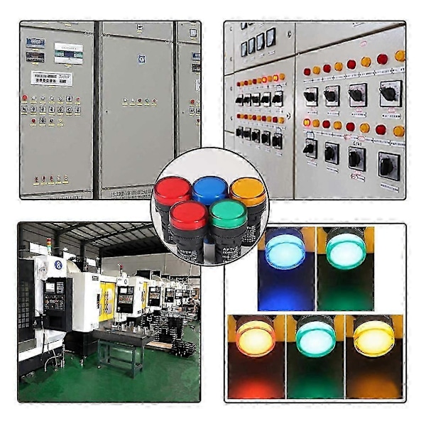 16 stk. Indikatorlys Rød/Gul/Blå/Grøn 22mm LED Driver Panel AC 220V 20mA Indikator Signallampe (Hver Farve 4 stk.)_SZXM