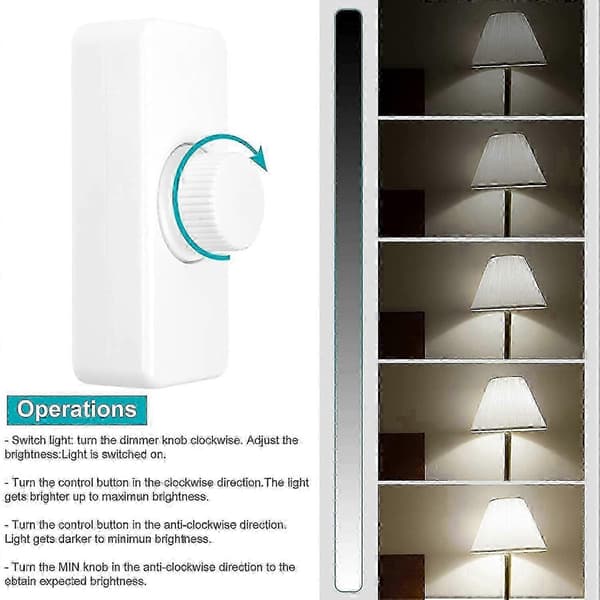 3-100W LED bakkantdimmer (vridbryterdimmer), brukes for dimbare LED, glødelamper, halogenlamper, 220-240V, CE-plugg, hvit
