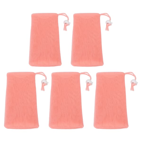 Mesh Sæbepose Eksfolierende Blød Snøre Design Sæbeskum Net til Krops- og Ansigtsrensning Pink 5 stk.