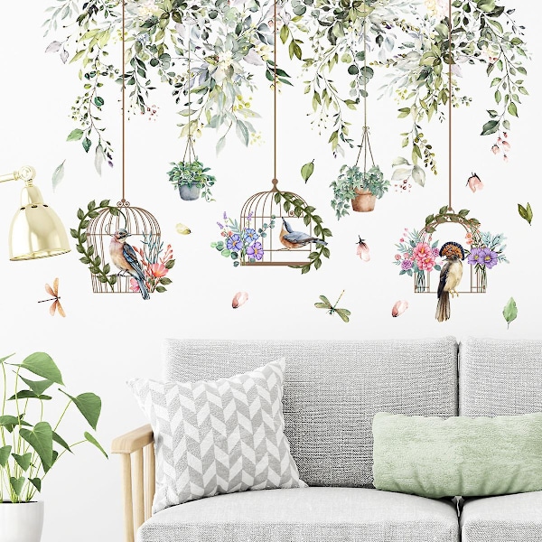 En uppsättning Väggdekaler Växter Blommor Fågelburar Väggdekaler för Vardagsrum Sovrum Kontor Väggdekor