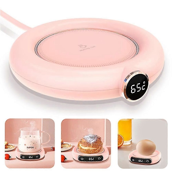 Oppvarmet Kaffekoppvarmer Pad USB Elektrisk Drikkevarmer med Automatisk Avstenging Tre Temperaturinnstillinger Rosa