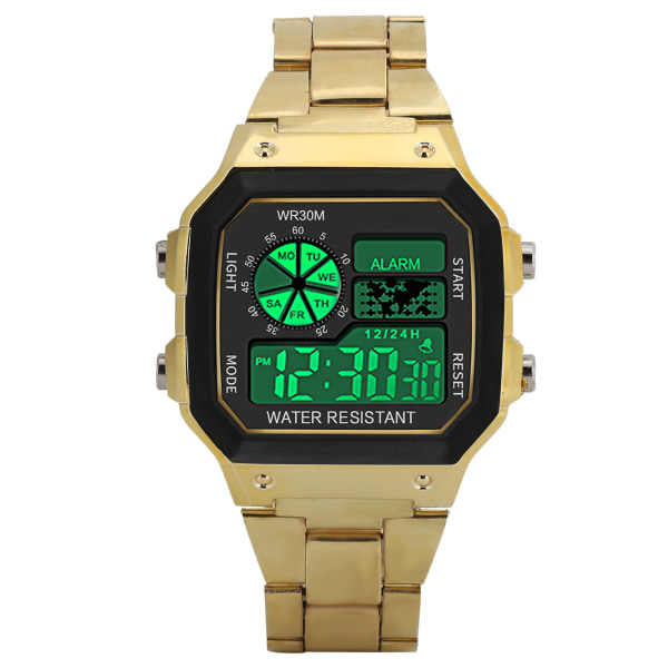 Elektronisk digital klokke Vanntett nattlys Sportsarmbåndsur i rustfritt stål, gyllent