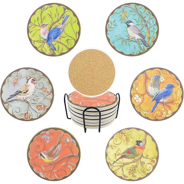 6 stk. keramiske coasters, kork coasters, gjenbrukbare coasters, for dekorasjon, sklisikker, termisk isolasjon, ripebestandig