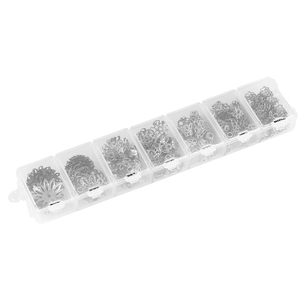 300 st 7-storlek Blomformad Spacer Bead Cap Smycken Att göra fynd Metalltillbehör (silver)