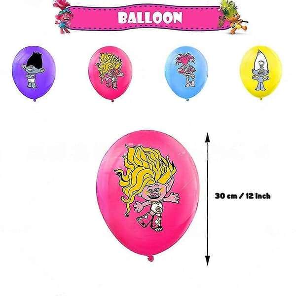 Troll Theme Kids Birthday Party Decor Banner Cake Cupcake Toppers Balloons Set