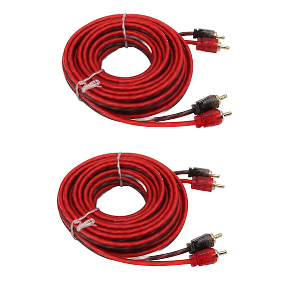 2 stk. RCA-kabel for bil, hann til hann, 5 m lang, universell gummibelagt høy ledningsevne for stereosystem
