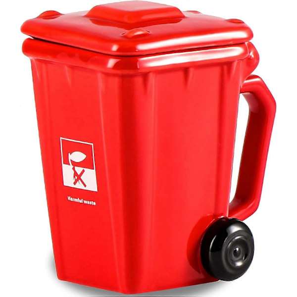 Keramisk mugg i form av soptunna, rolig soptunne-mugg, kreativ julklapp för män och kvinnor, 400 ml (Röd)