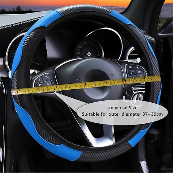 Läder Halkfri Andningsbar Bilrattkåpa, Elastiskt Band Utan Inre Ring, Universal Storlek 37-39cm/14.5-15 Tum (Blå)