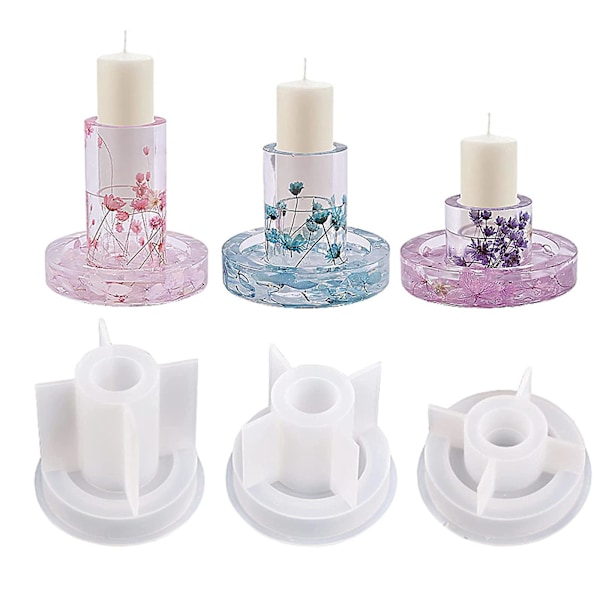 3 Størrelse Fyrfadsstage Form til Epoxy Resin, Silikone Søjle Cylinder Lysestage Resin Form