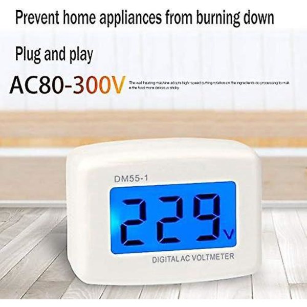 EU-kontakt DM55-1 AC 80-300V digital LCD voltmeter med blå bakgrundsbelysning - 220V spänningstestpanel