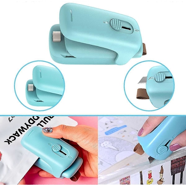 Mini Poseforsegler, 2 I 1 Bærbar Varmeforseglings- og Kutter, Chipspose Matforsegler Vakuummaskin for Snacks Plast Friske Poser - Rosa - Batteri Ikke Inkludert