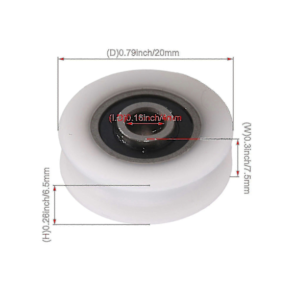 4 st Vita Innerdiameter 4mm U-spår Nylon Hjul För Skjutdörr