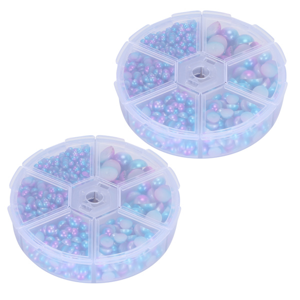 2 æsker Gradient Imitation Pearl Semicircular Nonporous Flat Back Dekorative Tilbehør til Tøj DIY (Blå Lilla)
