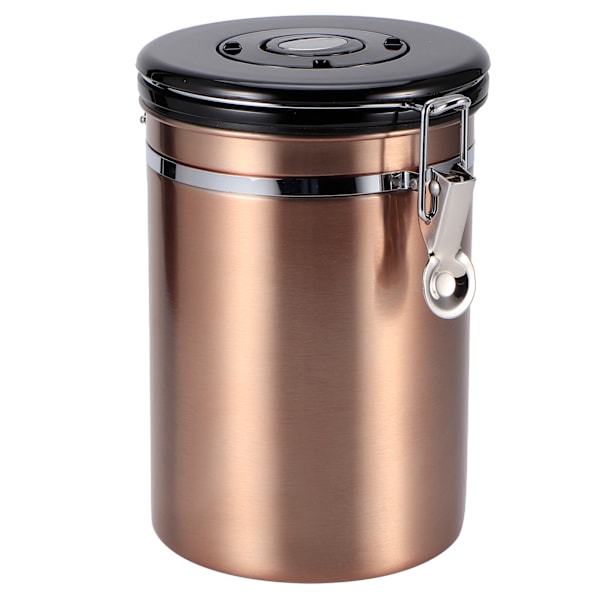 Rustfrit forseglet tank fugtsikker kaffebønne te opbevaringsbeholder med luftudluftningsventil (guld 1,8L (ca. 750g))