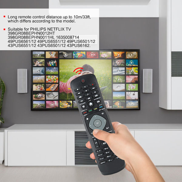 10m/33ft TV-fjernkontroll for Philips NETFLIX