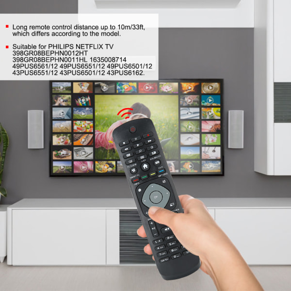 10m/33ft TV TV Fjernbetjening Controller Sort Erstatning til Philips NETFLIX