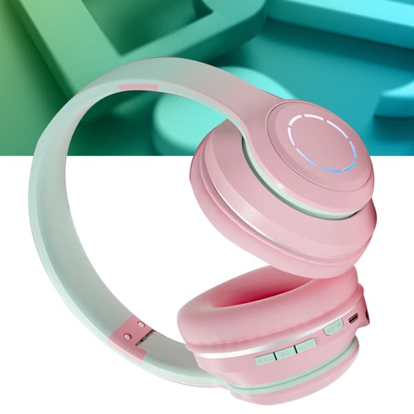 Trådløst Gaming Headset Gradient BT5.2 Forbindelse Bløde Ørepuder Farverige Lys Gaming Headset til Stationær Bærbar Pink