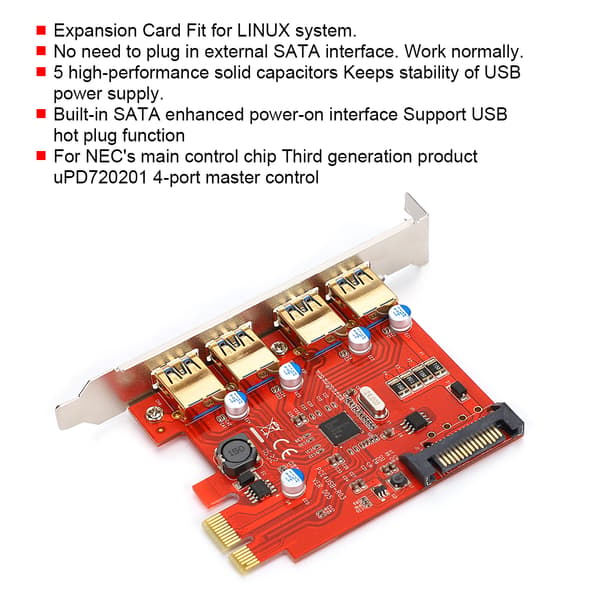 USB3.0 Udvidelseskort 4-Port Adapterkort med SATA Strømport til NEC Master Control D720201