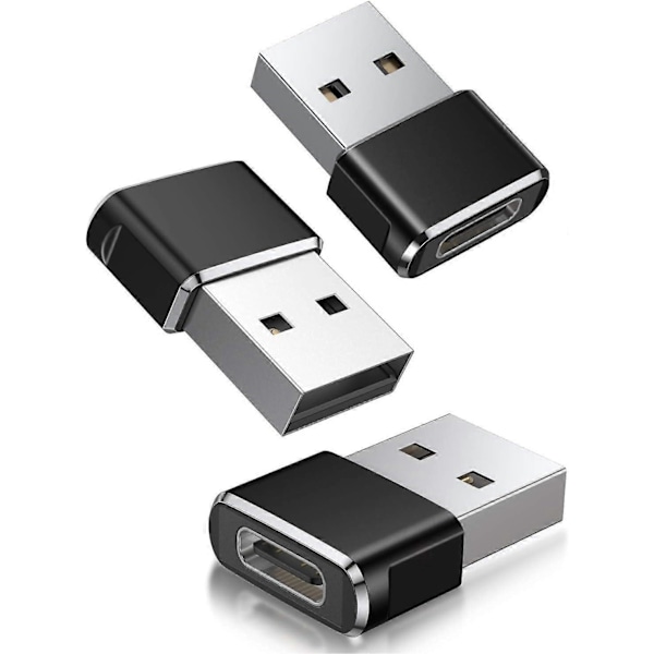 USB till USB C Adapter 3-pack, Typ C Hona till A Hane Laddningskabel Konverter Svart