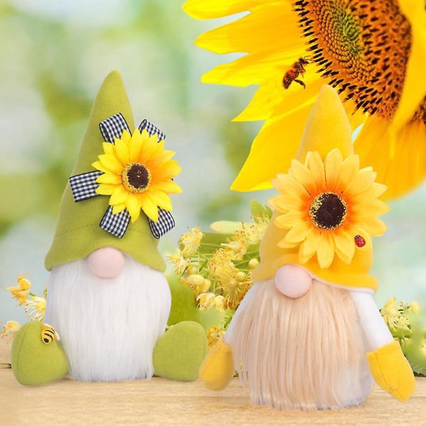 Vihreä ja keltainen auringonkukkamehiläinen pehmo, kasvottomat tontut Doll Bee Festival -pöytäsisustus