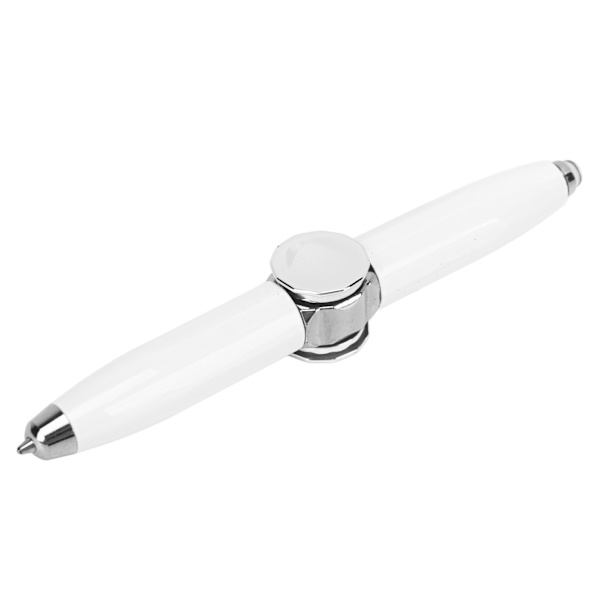 Fingertopp glödande gyro kulspetspenna finger spinning skrivpenna med LED-ljus för att släppa stress vit