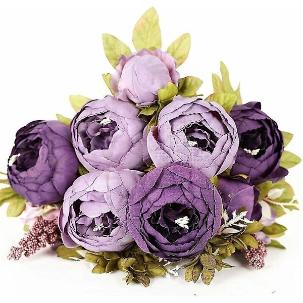 Europeisk stil knopp hjerte peon, kunstig blomst, bryllup hjem modell rom dekorasjon, silkeblomst kunstig blomst (lilla kunstig blomst)
