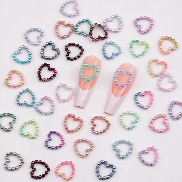 100 st Vita Lila Rosa Pärlhjärta Diamant Nagelkonst Dekorationer för DIY Hantverk Nageltillbehör för Kvinnor och Flickor Flerfärgade
