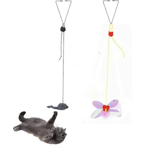 2 Stycken Roliga Kattfjäderleksaker Kattretare Dörrhängande Kattungepinne För Katter