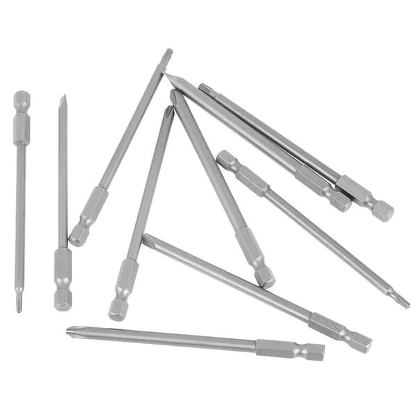 Magnetisk BST Skruvmejselbits Set - 10st 100mm, 1/4\" Hex Skaft (Spårskruv+Kryss Säkerhetsstjärna)