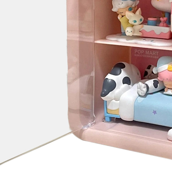 Dockhusrum Dockskåp Skåp Display Box Case 2 Layer Transparent Dörr Rosa