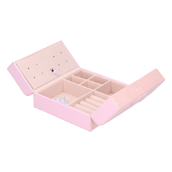 Smykkeæske Fashionable PU Læder Halskæde Vedhæng Ørering Organizer Display Case 15x15x6.5cmPink
