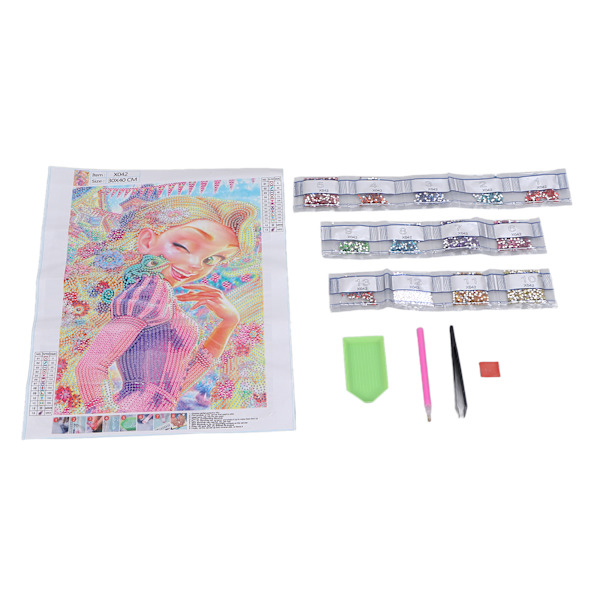Rhinestone Maleri Kit Blondt Hår Lille Pige Mønster Skinnende Utsøkt DIY 5D Maleri Kunst 30x40cm