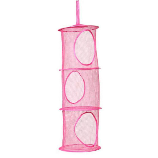 Plassbesparende hengende mesh-bamseoppbevaring, sett med 3, for barnerom, bad, balkong (rosa, rosa, lilla)