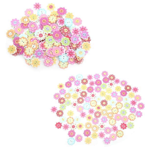 200 st målade blomknappar i trä, blandade DIY-sytillbehör 20 mm