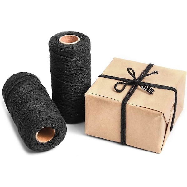 2 stk. hyssing, 100 meter naturlig jutehyssing for DIY-håndverk, hagearbeid, kort, brev, emballasjematerialer (svart)