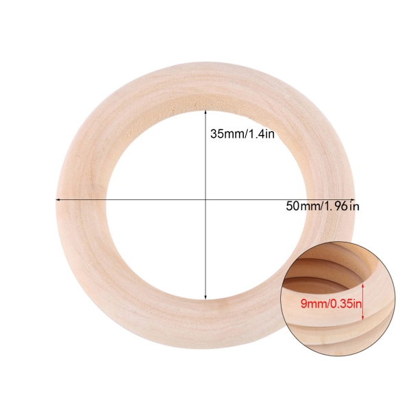 Naturliga runda träringar - Set med 50 delar, perfekt för DIY trähantverk